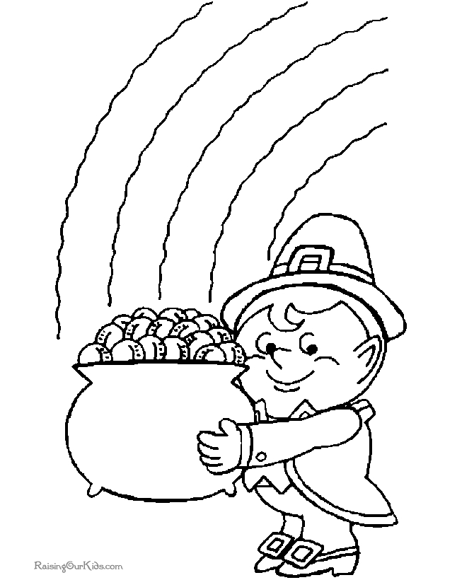 Coloriage de Saint Patrick avec un trébol et un personnage en costume traditionnel