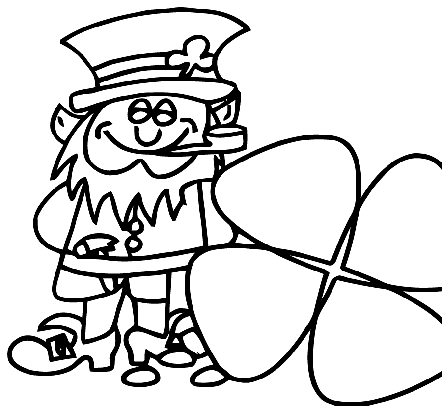 Coloriage de la fête de la Saint-Patrick avec un trèfle et un leprechaun