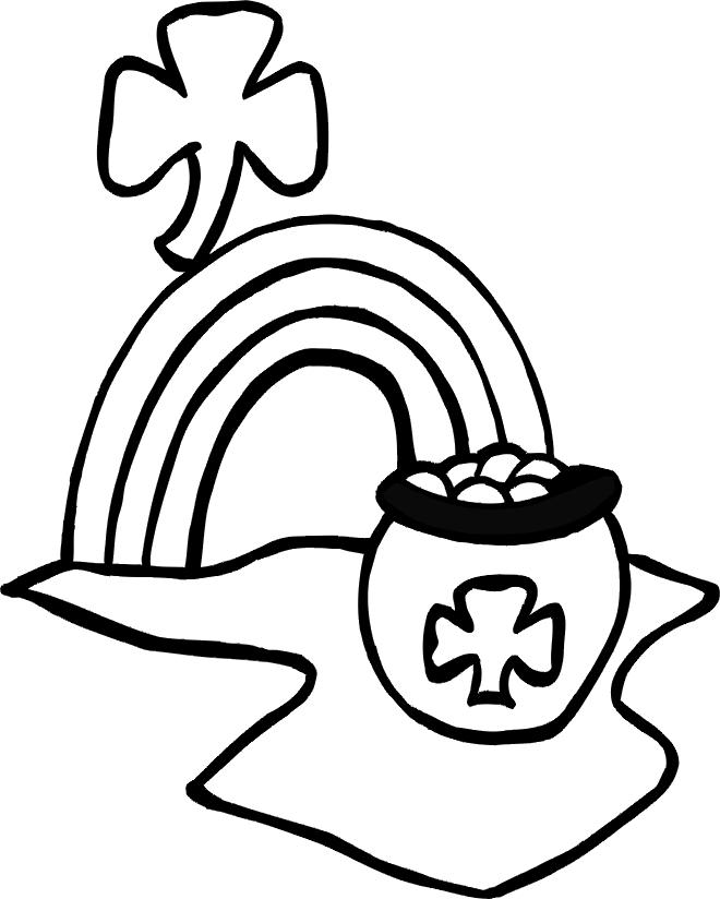 Coloriage de la Saint-Patrick avec un trèfle et un leprechaun
