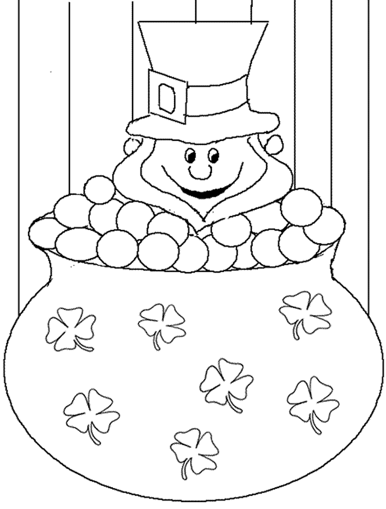 Coloriage de la Saint-Patrick avec un shamrock et un pot d'or