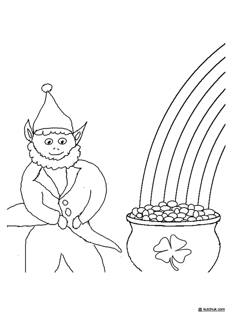 Coloriage d'un leprechaun entouré de symboles de la Saint-Patrick