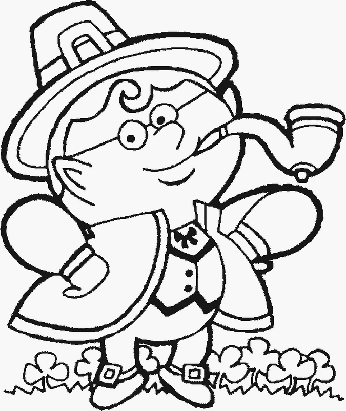 Coloriage représentant un leprechaun avec un pot d'or et un arc-en-ciel
