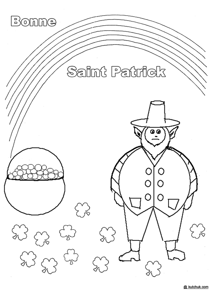 Coloriage de Saint-Patrick avec un trèfle et un chaudron