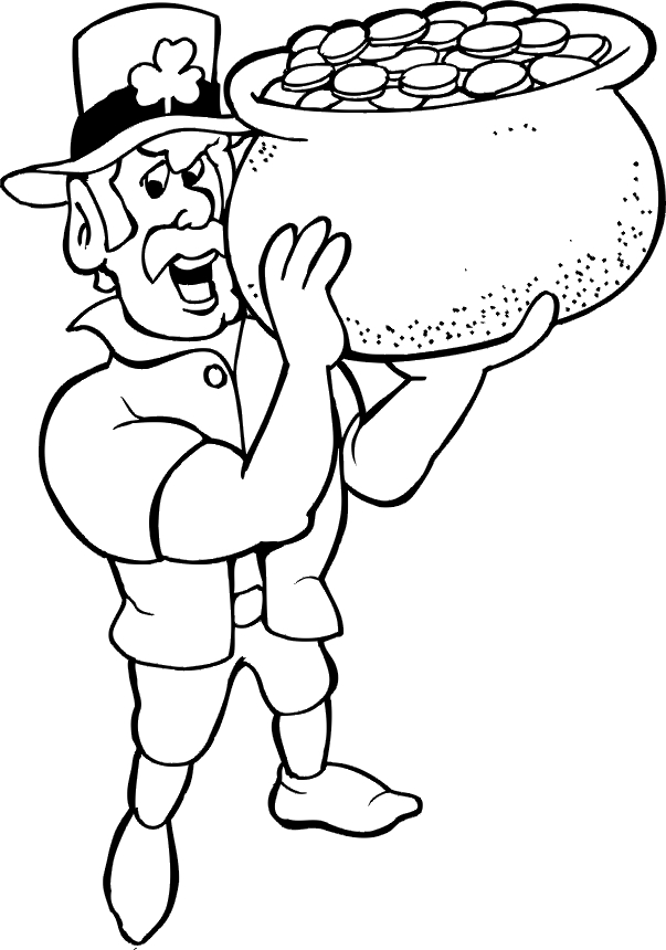 Coloriage de la fête de la Saint-Patrick avec un chaudron et un trèfle