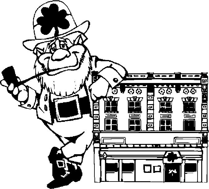 Coloriage d'une scène de la Saint-Patrick avec un trèfle et un pot d'or