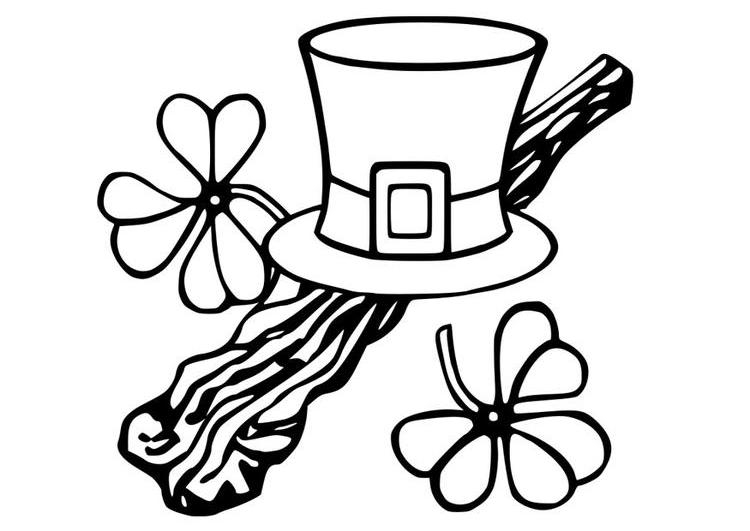 Coloriage d'une scène de la Saint-Patrick avec un trèfle et un leprechaun