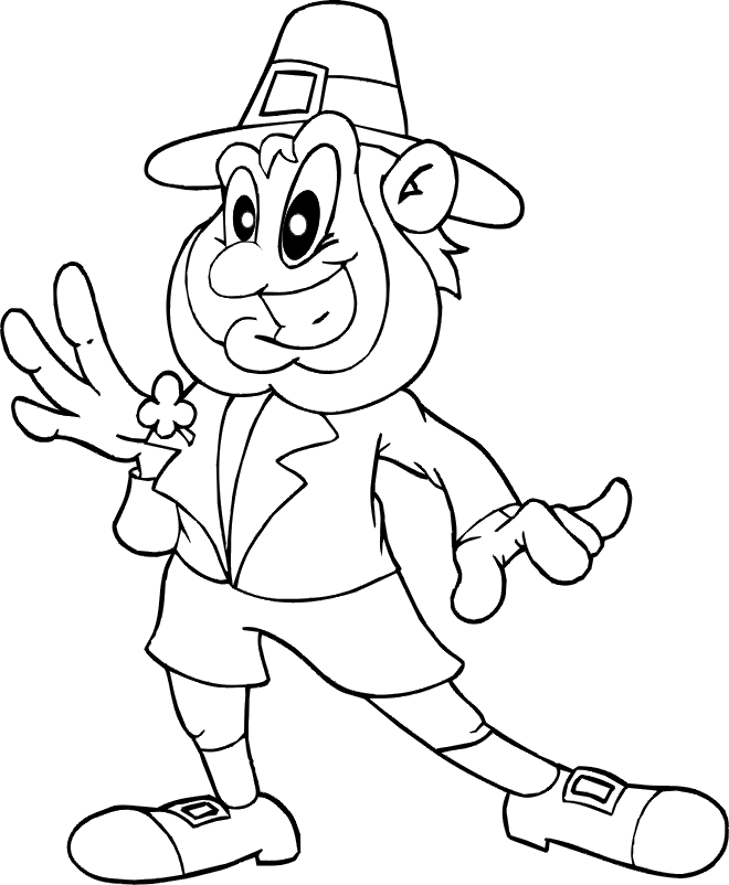 Coloriage de la Saint-Patrick avec un trèfle et un personnage joyeux