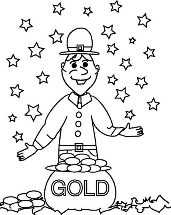 Coloriage de Saint-Patrick avec un chaudron et un arc-en-ciel