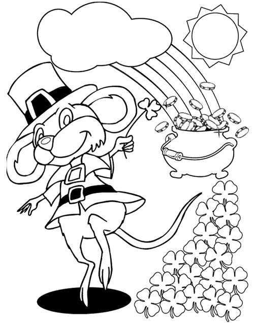 Coloriage de la Saint-Patrick avec un Leprechaun et un Arc-en-ciel