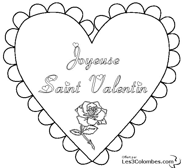 Coloriage de la Saint-Valentin : Un couple échangeant des cœurs dans un décor romantique