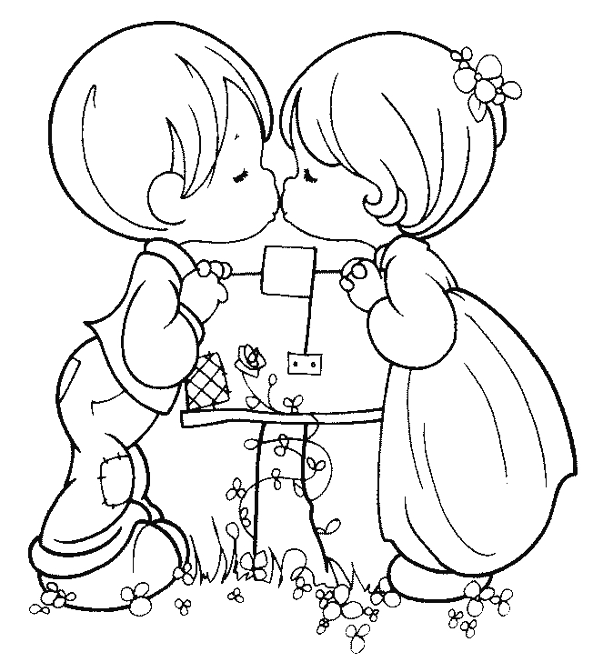 Coloriage de la Saint-Valentin avec un couple amoureux et des cœurs