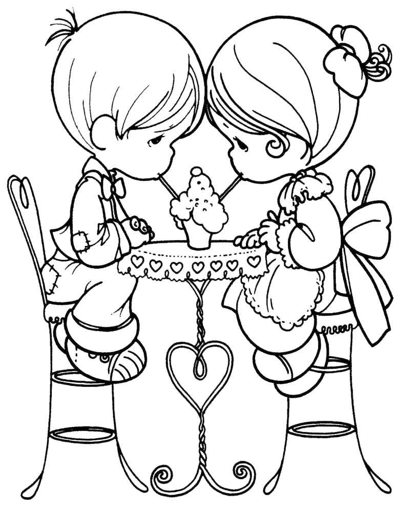 Coloriage de la Saint-Valentin avec un couple amoureux et des cœurs
