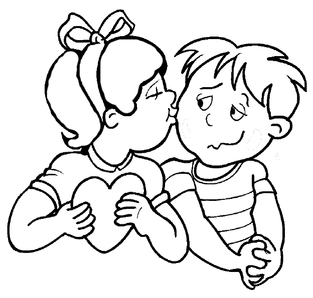 Coloriage de la Saint-Valentin avec un couple amoureux sous un grand cœur
