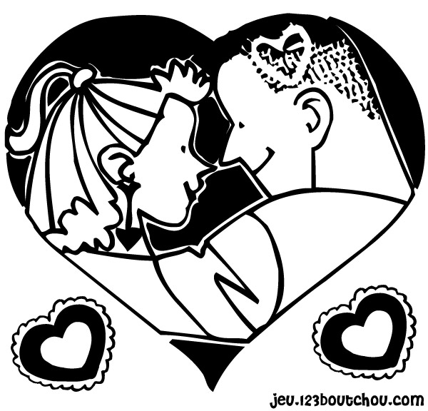 Scène de Saint-Valentin avec un couple amoureux entouré de cœurs