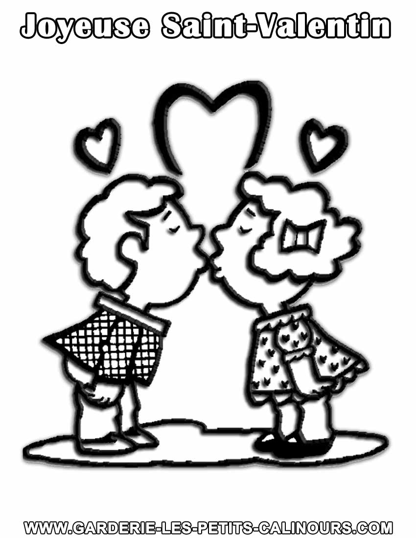 Coloriage de Saint-Valentin avec des cœurs et des personnages amoureux