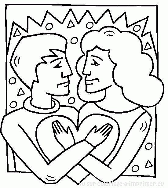 Coloriage de la Saint-Valentin avec des cœurs et des personnages amoureux