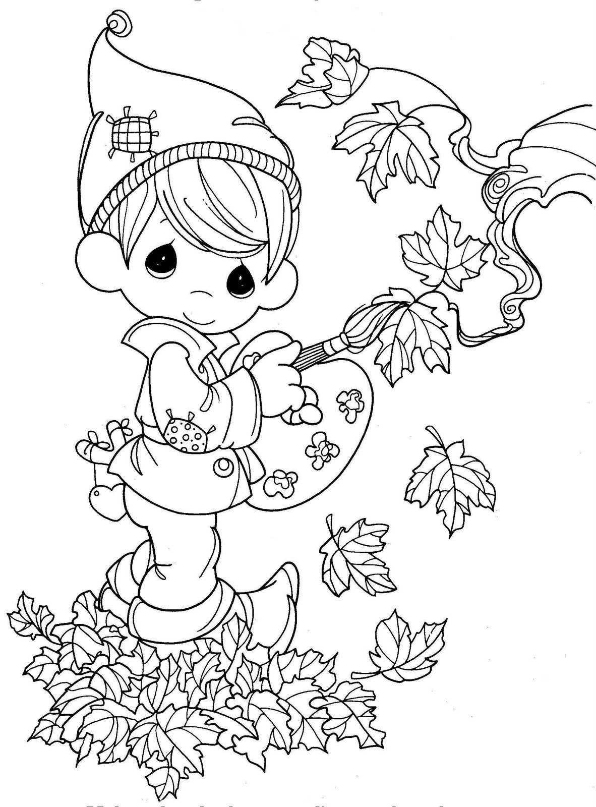Scène d'automne avec un enfant ramassant des feuilles colorées
