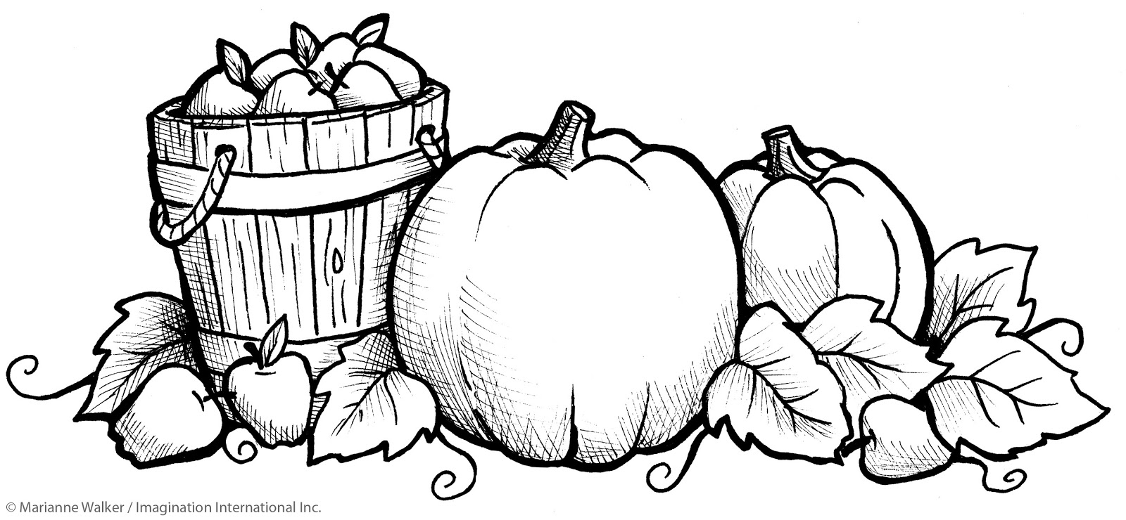 Coloriage d'une scène automnale avec des animaux et des feuilles