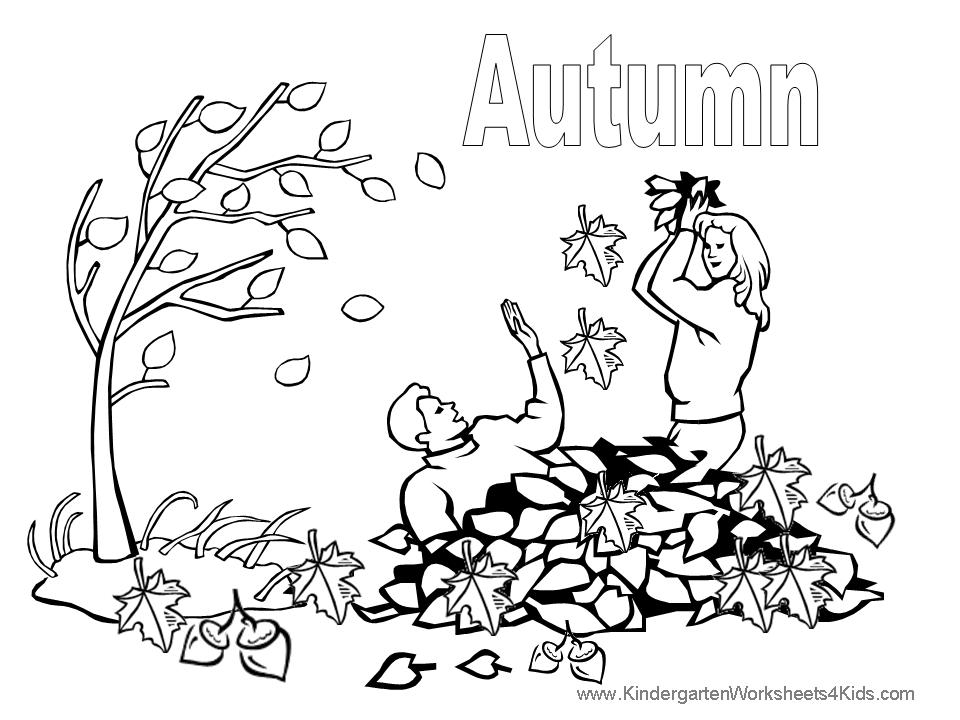 Coloriage d'une scène d'automne avec des arbres et des feuilles tombantes