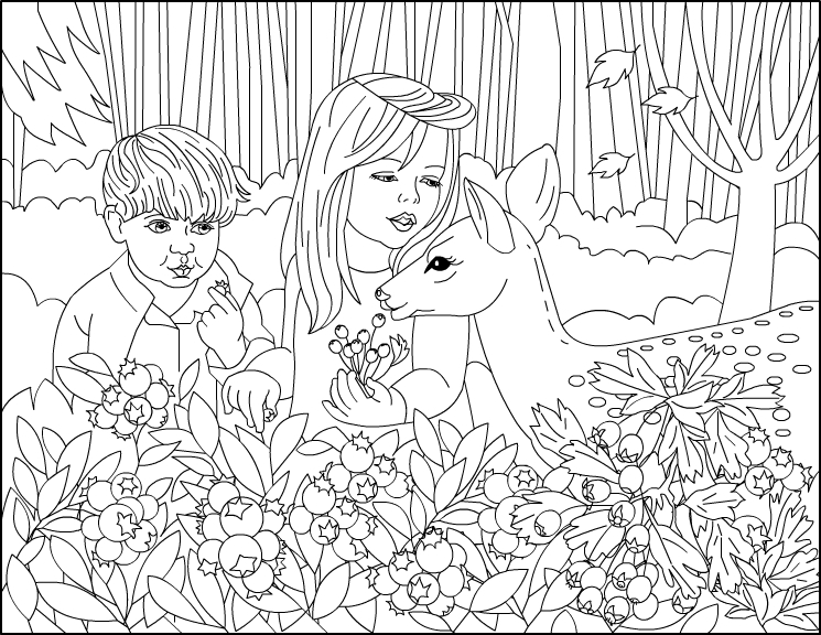 Un enfant s'amusant à colorier une scène d'automne en pleine nature