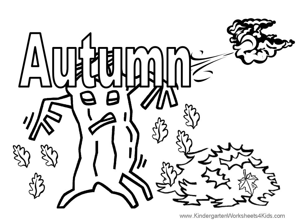 Coloriage d'une scène d'automne avec des arbres et des feuilles
