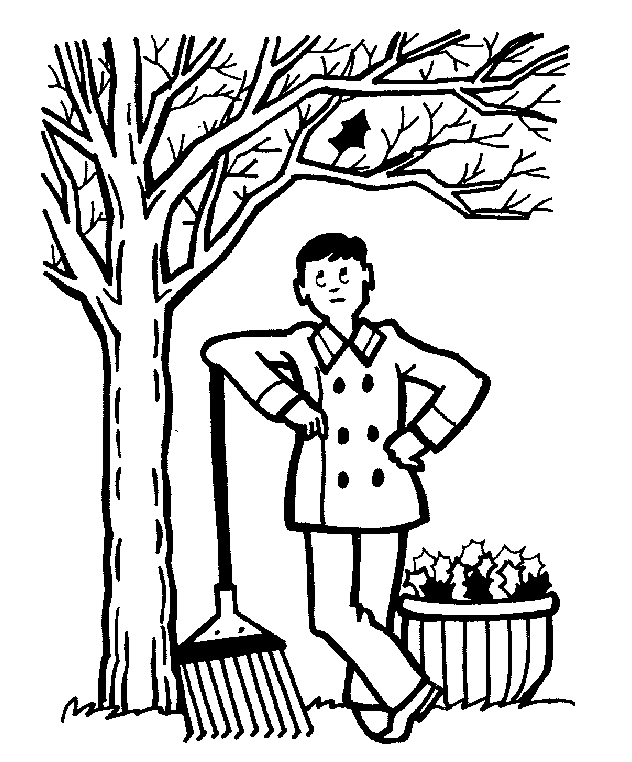 Un coloriage d'automne avec des feuilles et un paysage naturel