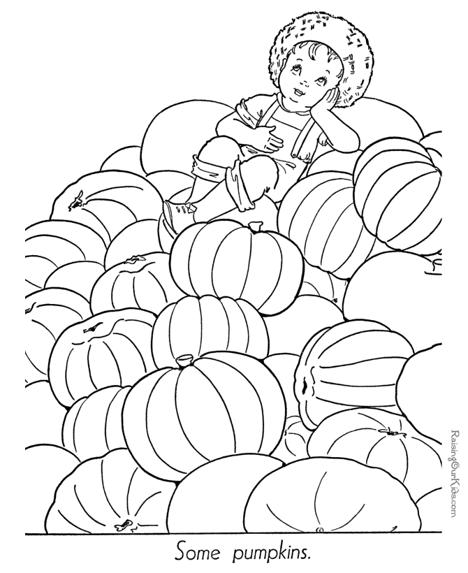 Coloriage d'une scène automnale avec un petit garçon et des feuilles