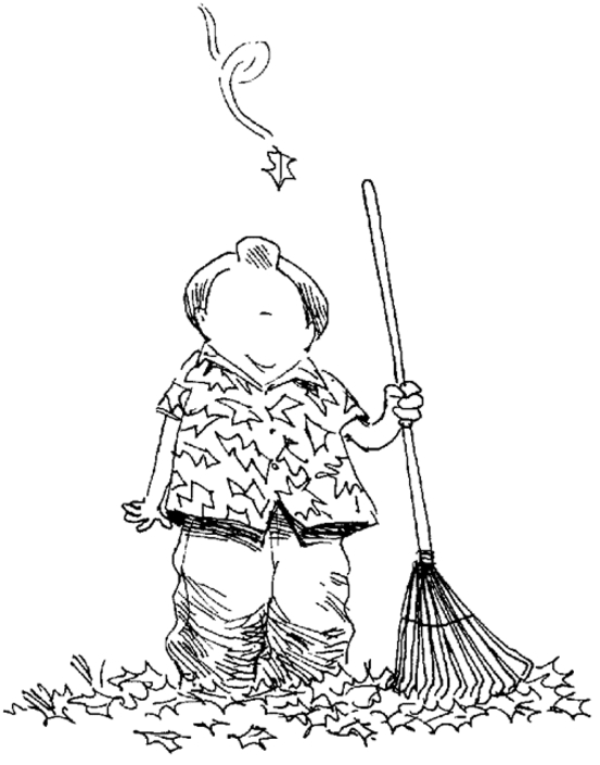 Un coloriage d'automne avec des feuilles et un écureuil mignon