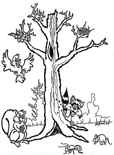 Scène d'automne avec un arbre et des feuilles tombantes