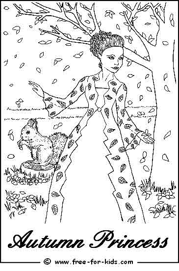 Un coloriage d'automne représentant une scène de forêt avec des animaux