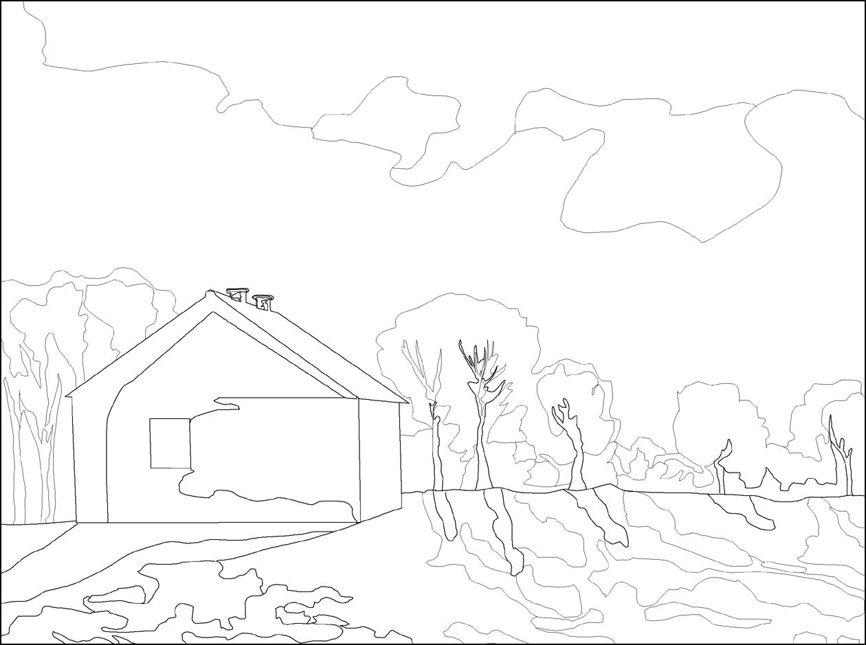 Coloriage d'une scène d'automne avec un arbre, des feuilles et des animaux