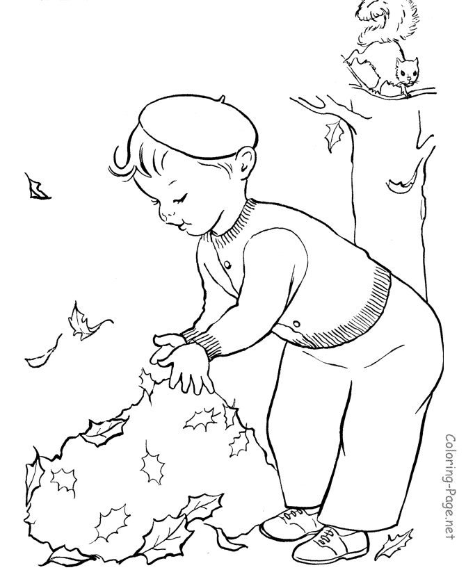 Scène automnale avec des enfants ramassant des feuilles