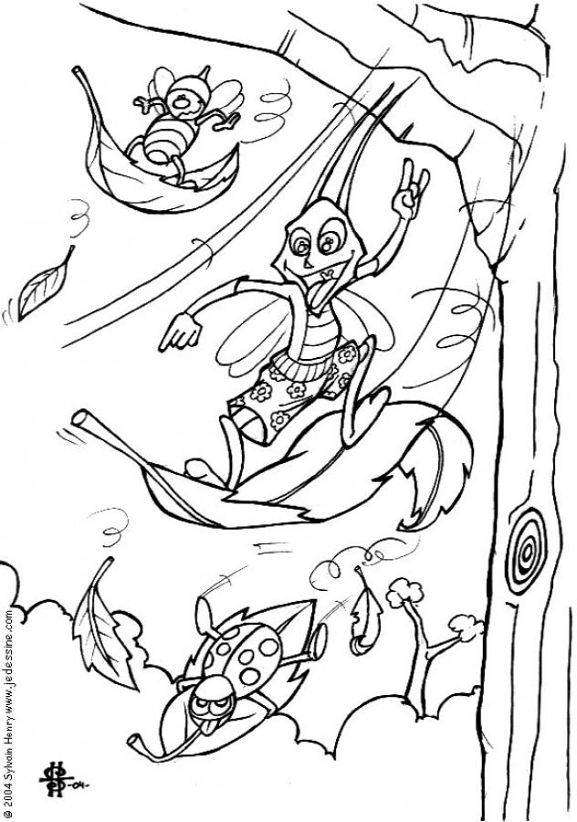 Coloriage d'une scène automnale avec des feuilles et des animaux Coloriage d'une scène automnale avec des feuilles et des animaux