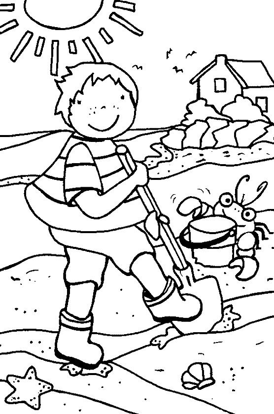 Scène estivale avec un enfant jouant à la plage entouré de nature