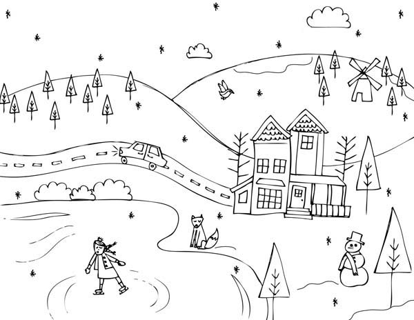 Un enfant joyeux construisant un bonhomme de neige dans un paysage hivernal