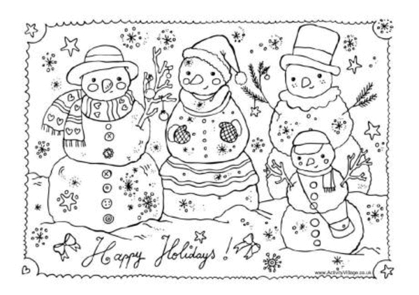 Un enfant s'amuse à colorier une scène d'hiver avec un bonhomme de neige