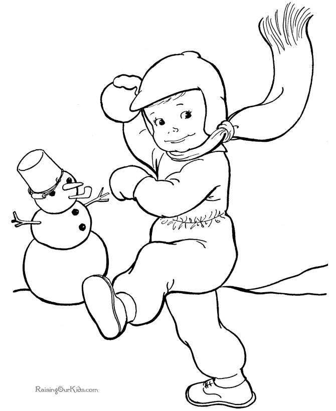 Un enfant s'amuse à colorier des éléments de l'hiver dans un paysage enneigé