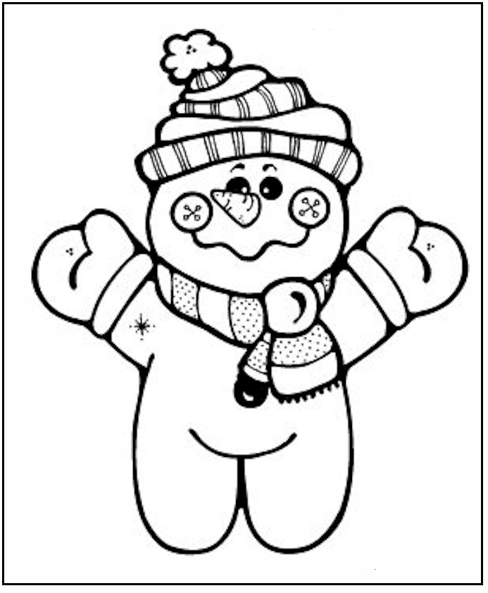 Scène hivernale avec un bonhomme de neige et des flocons