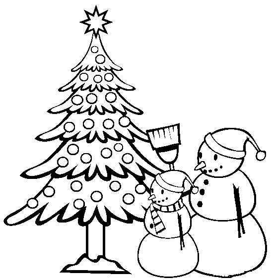 Une scène hivernale avec un bonhomme de neige et un arbre sous la neige