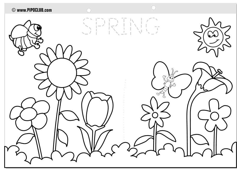 Un jardin printanier animé par des animaux et des fleurs
