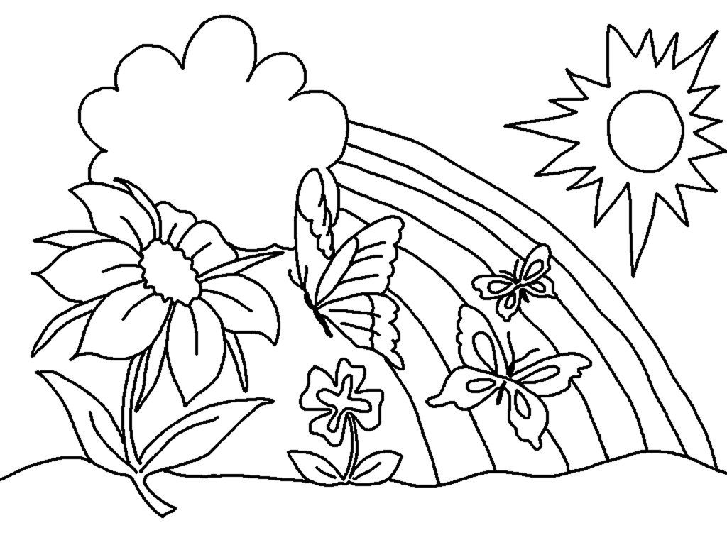 Un jardin printanier avec des fleurs et un papillon