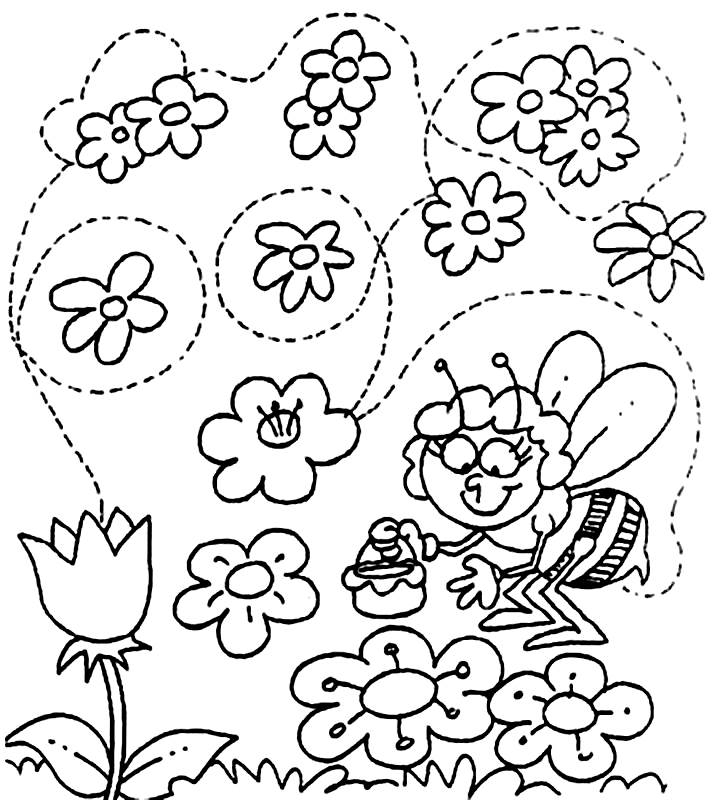 Un jardin printanier animé par des fleurs et un papillon