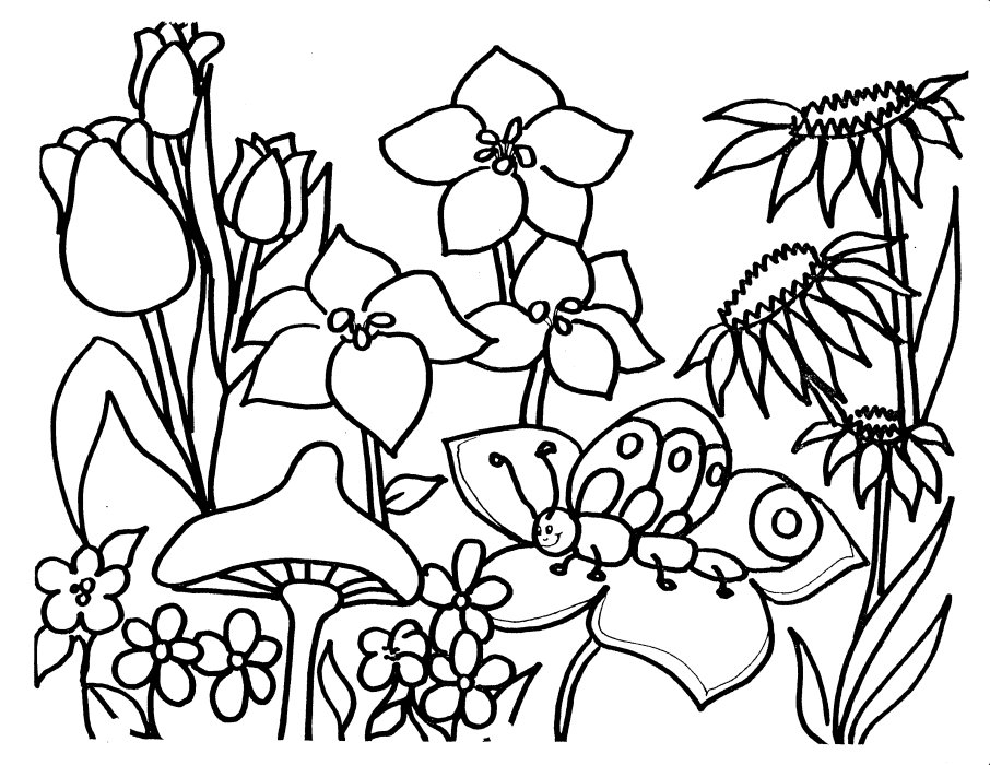 Un jardin printanier avec des fleurs et des insectes