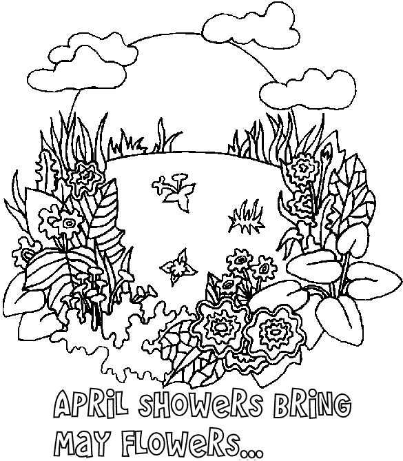 Coloriage d'un jardin printanier animé avec des fleurs et des insectes