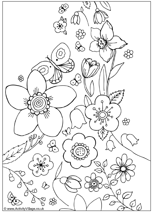 Un jardin printanier animé par des insectes et des fleurs