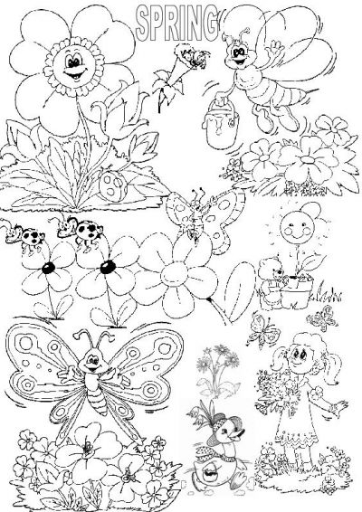 Un jardin printanier animé avec des animaux et des fleurs