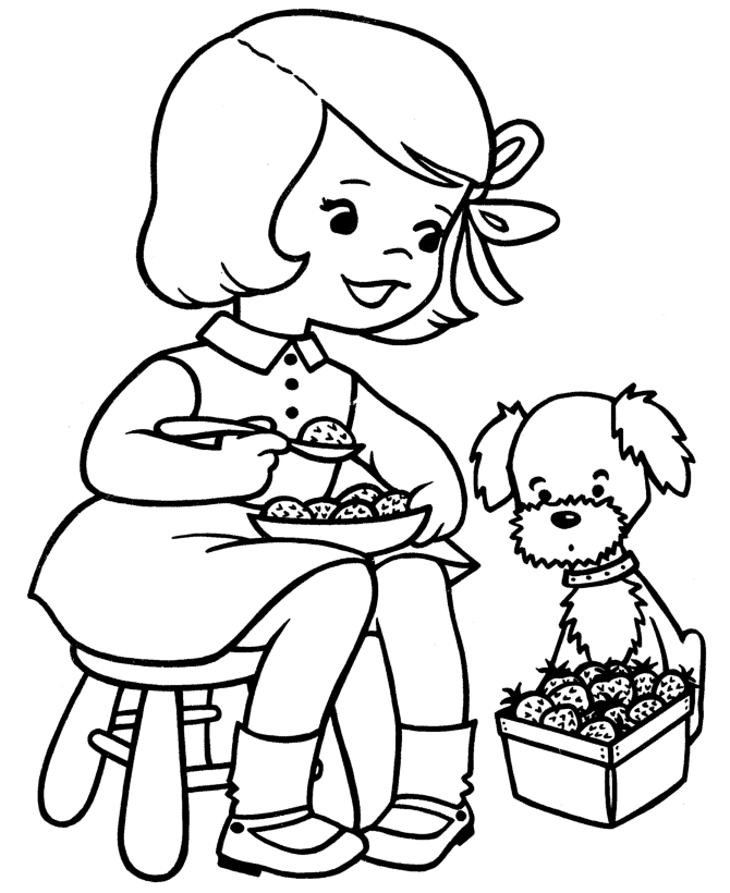 Un coloriage printanier avec un personnage et une nature florissante