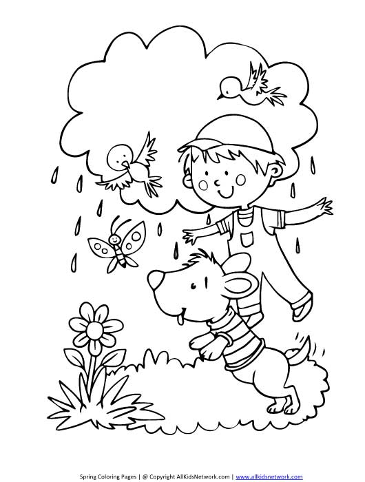 Coloriage d'un paysage printanier avec un arbre en fleurs et un ciel dégagé