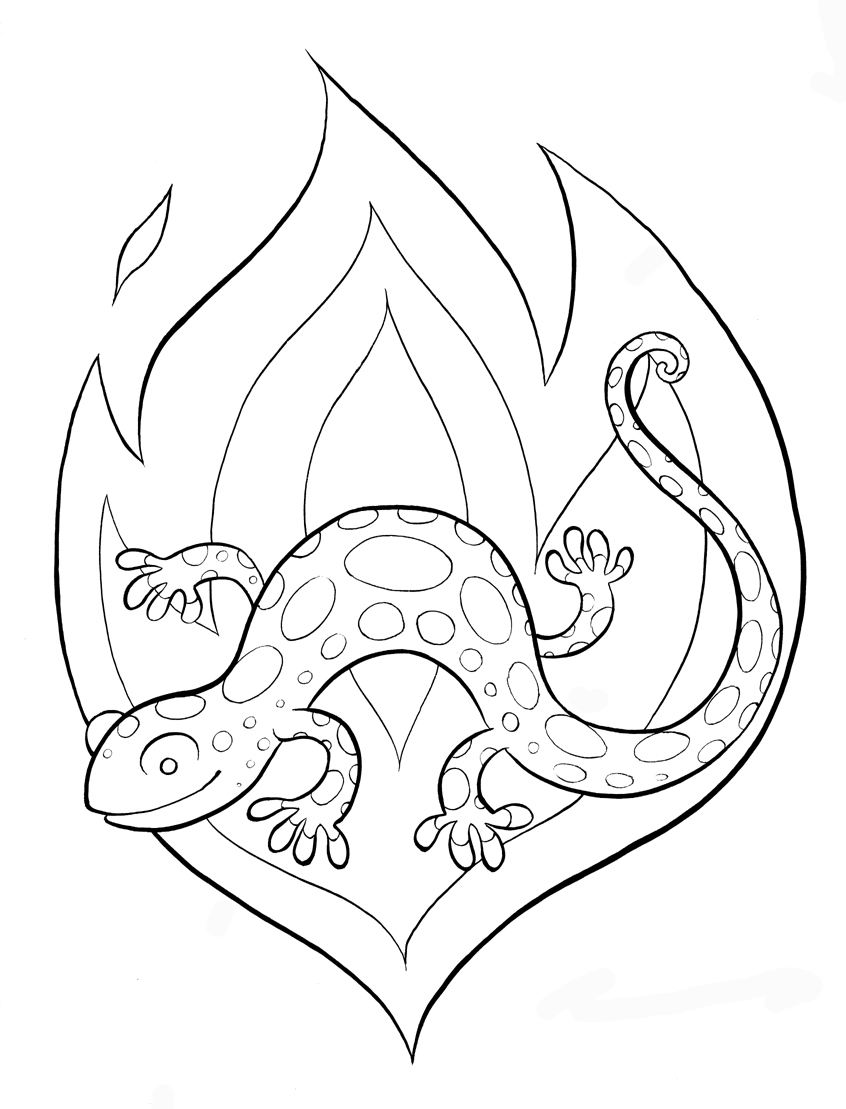 Coloriage d'une salamandre sur un fond naturel