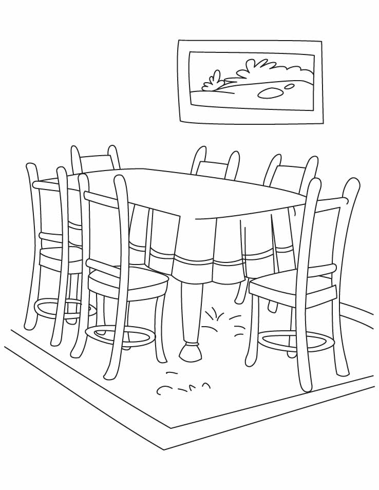 Coloriage d'une salle à manger chaleureuse avec une table et des chaises
